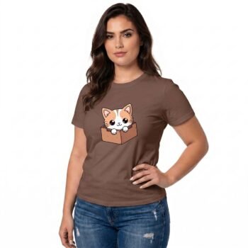 Cute Kitty on Box Printed Women's Cotton T-shirt