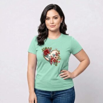 Rose Heart Printed Women's Cotton T-shirt