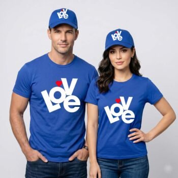Love Wobble Matching Couple T-Shirt and Cap Combo Set