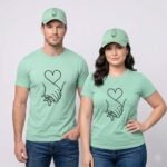 Holding Hands Heart Matching Couple T-Shirt and Cap Combo Set