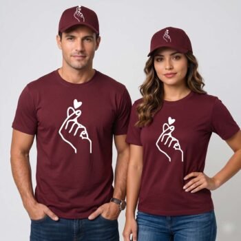 Korean Love Matching Couple T-Shirt and Cap Combo Set