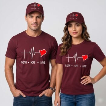 Faith Love Hope Couple T-Shirt and Cap Combo Set