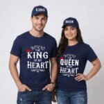 King Queen Heart Couple T-Shirt and Cap Combo Set