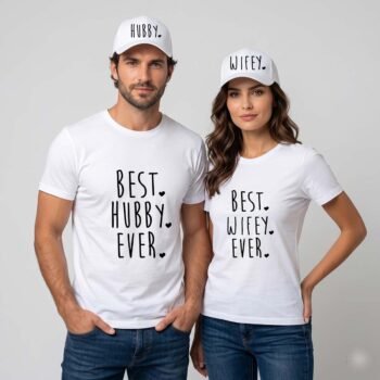 Hubby Wifey Couple T-Shirt and Cap Combo Set