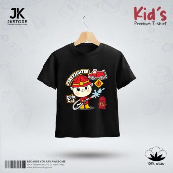 Firefighter Cute Cat Juniors Cotton T-shirt
